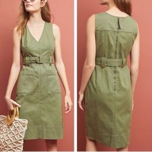 Anthropologie Maeve Olive Green Utility Tank Dress